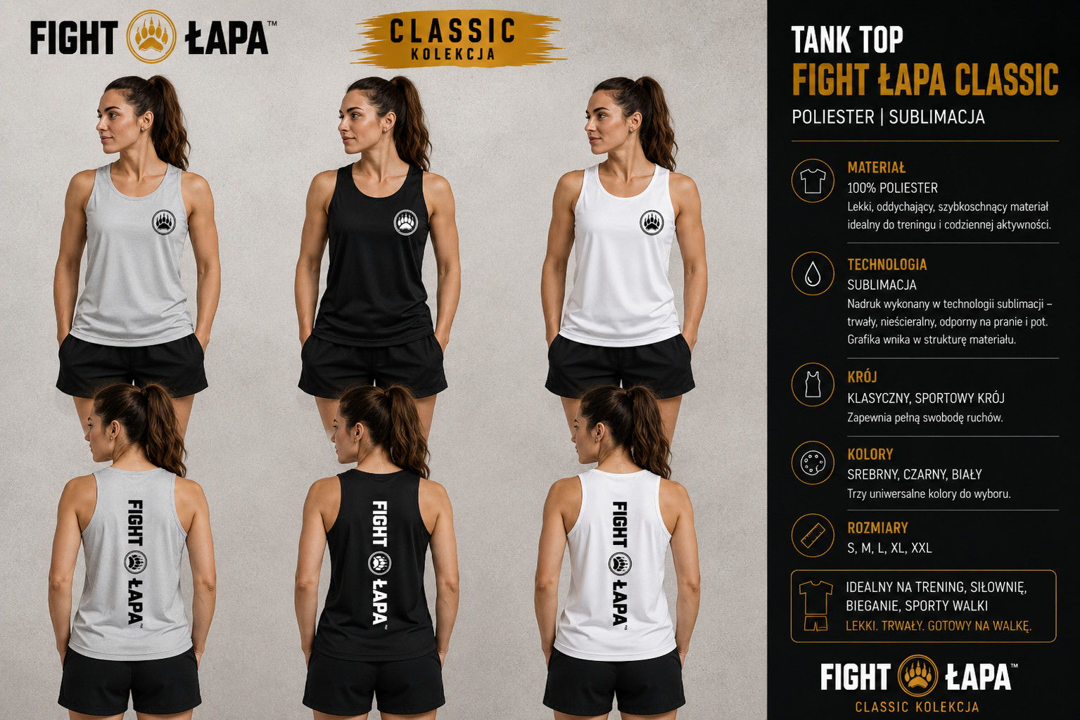Koszulka tank top damska FIGHT ŁAPA Classic – sublimacja